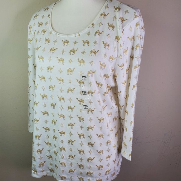 Karen Scott womens White Gold Camel Print Top PXL - Picture 4 of 11